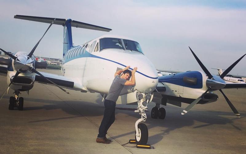 Ian Somerhalder while posing with the King Air 350i