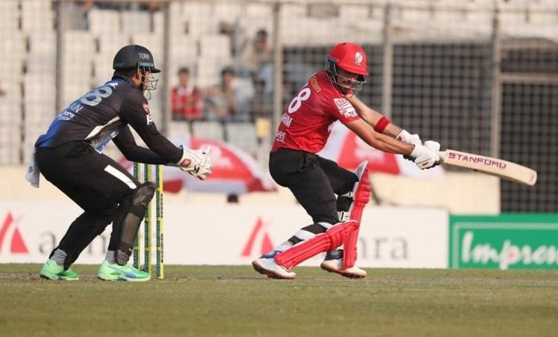 Ibrahim Zadran batting in the Bangladesh Premier League (BPL)