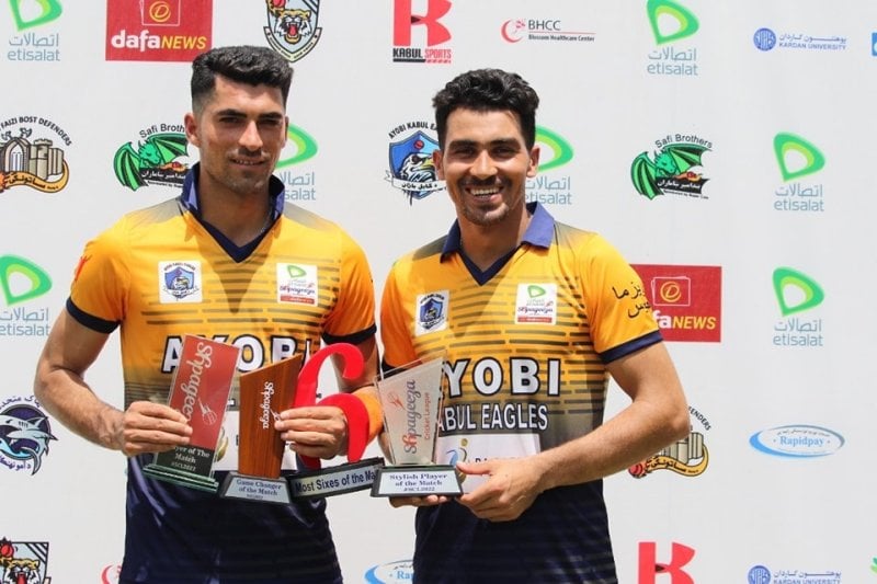 Ibrahim Zadran with Rahmanullah Gurbaz (right) during a domestic match