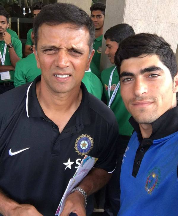 Ibrahim Zadran with Rahul Dravid (left) during his Afghanistan Under-19 playing days