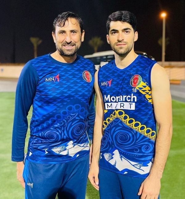 Ibrahim Zadran with Younis Khan (left) during a training camp for ODIs