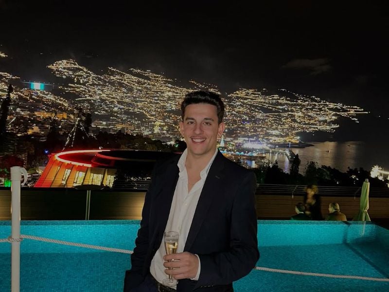 Igor Rodriguez with a glass of alcohol