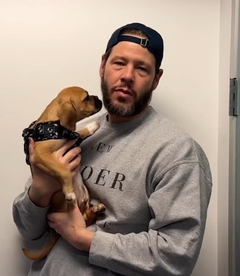 Ike Barinholtz with his pet dog