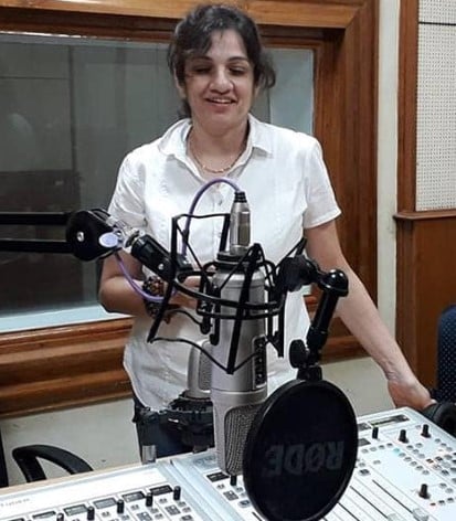 Inseeya Khambati during a live show at a radio channel