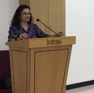 Inseeya Khambati while delivering a lecture during a workshop at Infosys