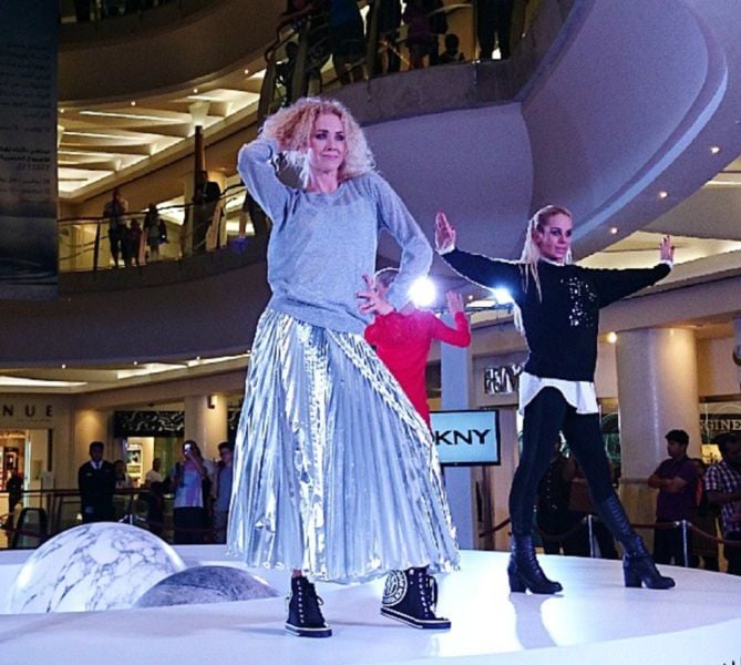 Irina Rudakova in a still from the DKNY modelling show in Dubai in 2014