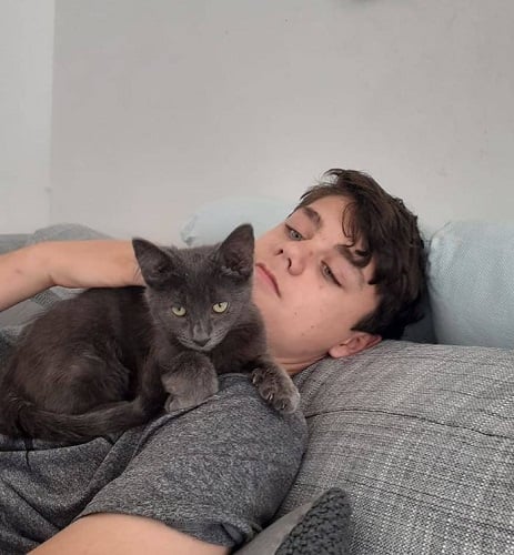 Jack Veal with his pet cat