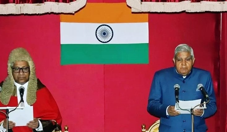 Jagdeep Dhankhar during his swearing-in ceremony as the 28th governor of West Bengal