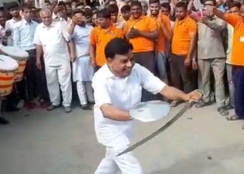 Jagdish Devda while swinging the sword video which went viral on social media