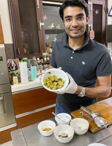 Jaiveer Shergill while preparing food at his home