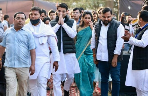 Jaiveer Shergill (with folded hands) during a political rally
