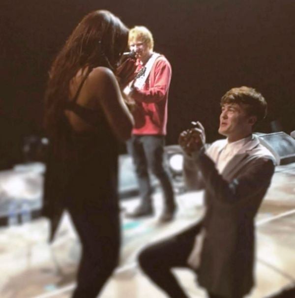 Jake Roche while proposing to Jesy Nelson