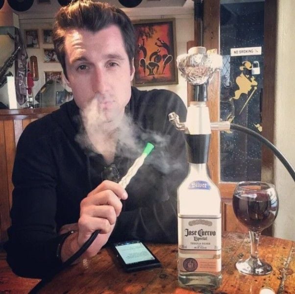 James Milliron having hookah and drinks