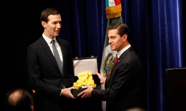 Jared Kushner while receving Mexico’s highest honour for a non-citizen, the Order of the Aztec Eagle
