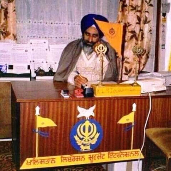 Jaswant Singh Khalra at the desk of the Khalistan Liberation Movement International