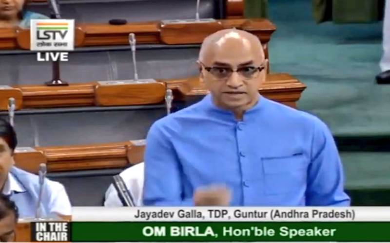 Jayadev Galla giving a speech in Lok Sabha in 2020