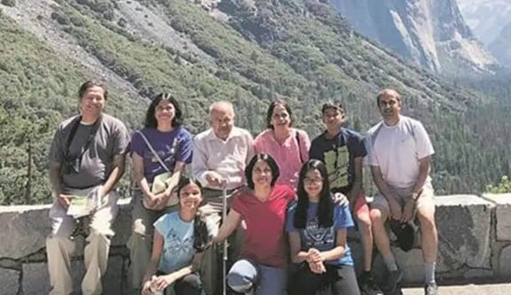 Jayant Narlikar (third from left) with his family at the Yosemite National Park in California