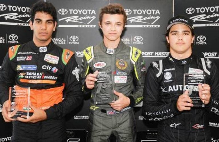Jehan Daruvala (extreme left) achieved 2nd position in Toyota Racing Series in 2016