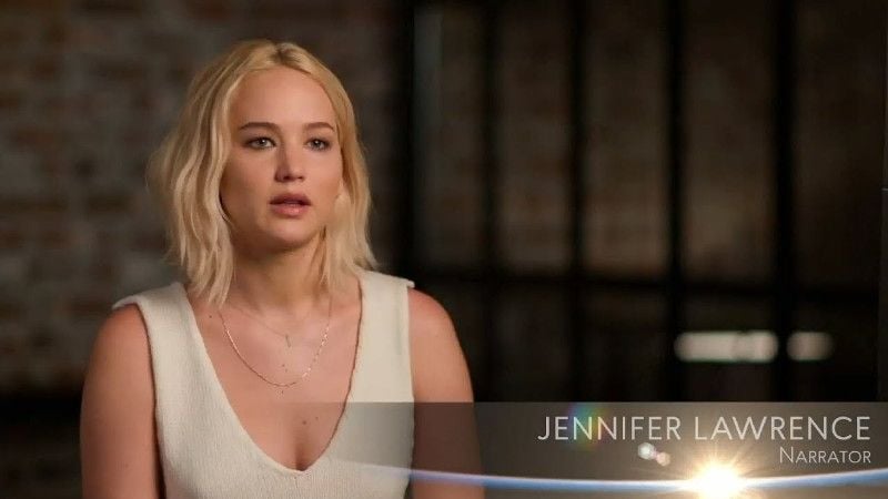 Jennifer Lawrence as a narrator in a still from the documentary 