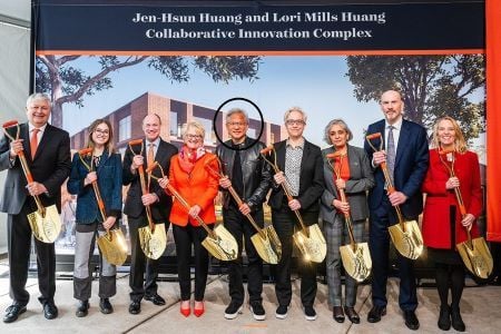 Jensen Huang with his wife (to his right) at the groundbreaking ceremony at OSU