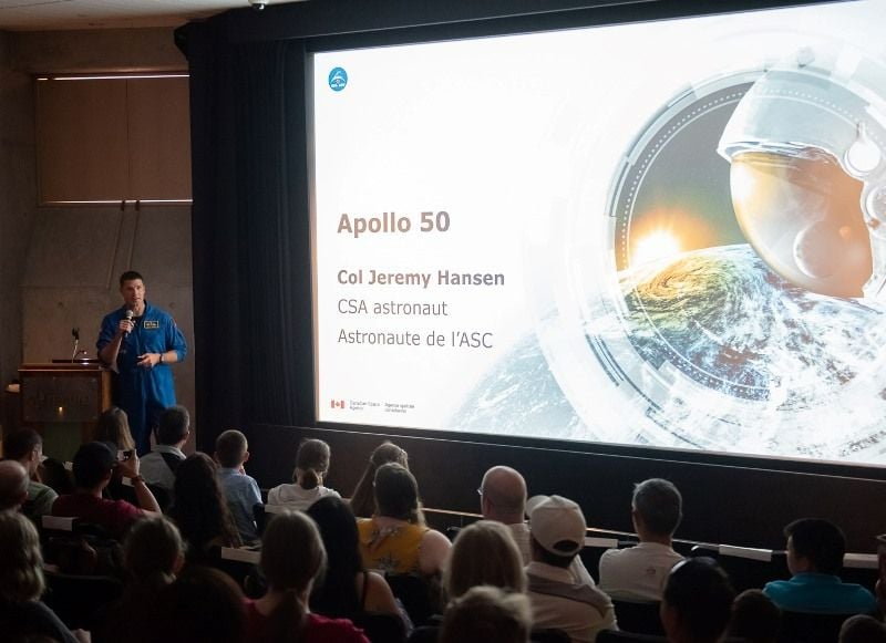 Jeremy Hansen speaking at an event at the Canadian Museum of Nature