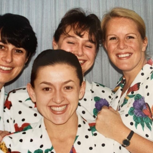 Jo Hartley with the crew members of the Japanese Airlines