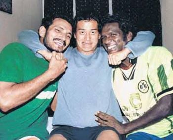 Jo Paul Ancheri with Bhaichung Bhutia and I. M. Vijayan