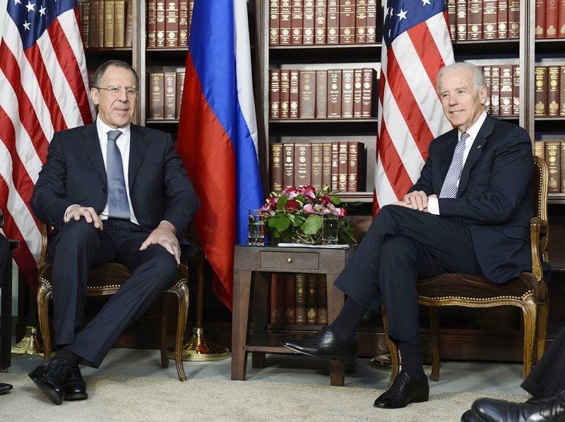 Joe Biden with the Russian Foreign Minister Lavrov during a meeting in Europe