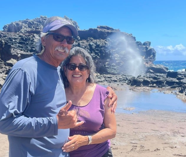 John Beam during a trip with his wife