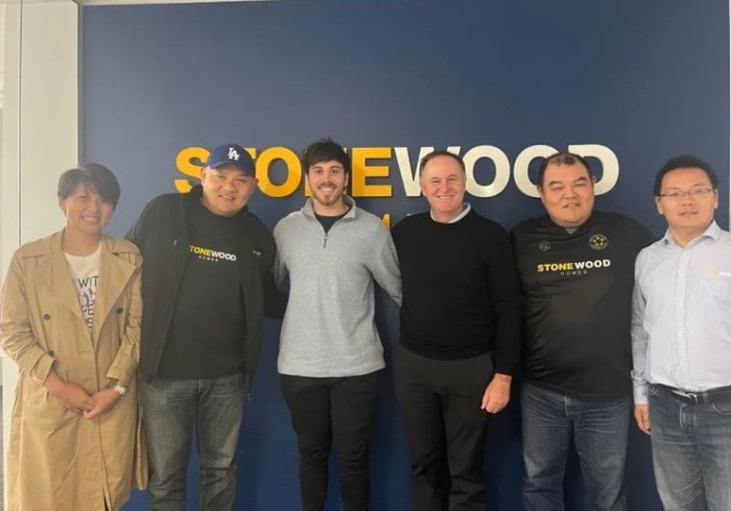 John Key with his son and the owners of the Stonewood Group