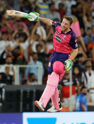 Jos Buttler celebrating his century in the 2022 IPL season