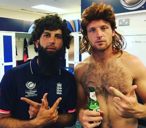 Jos Buttler (right) drinking beer
