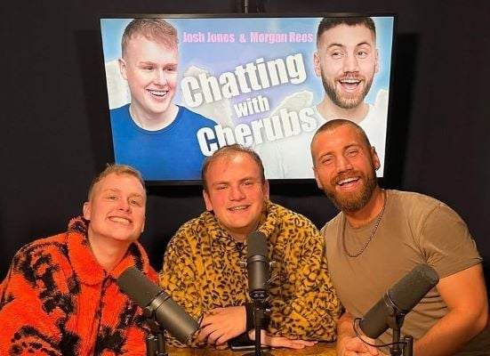 Josh Jones (left) co-hosting the podcast Chatting with Cherubs