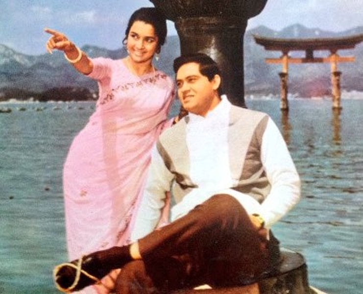 Joy Mukherjee and Asha Parekh in a still from the film Love in Tokyo (1966)