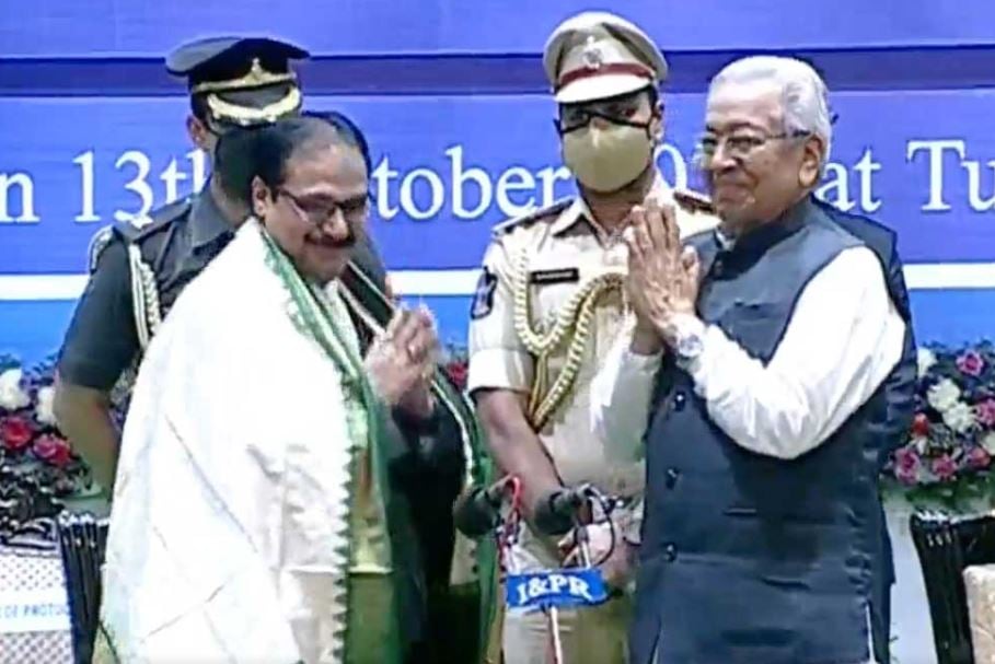 Justice Prashant Kumar Mishra during his swearing-in ceremony as the Chief Justice of High Court of Andhra Pradesh