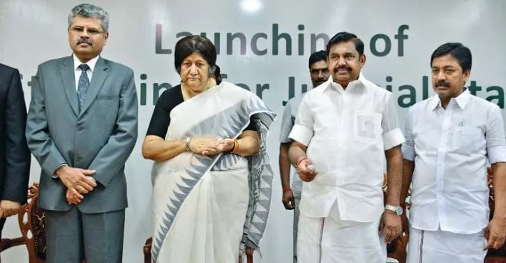 Justice T. S. Sivagnanam during the launch of e-stamping facility at Madras High Court