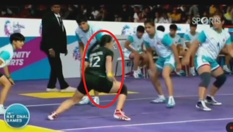Jyoti Thakur while playing at the 2022 National Games held in Gujarat
