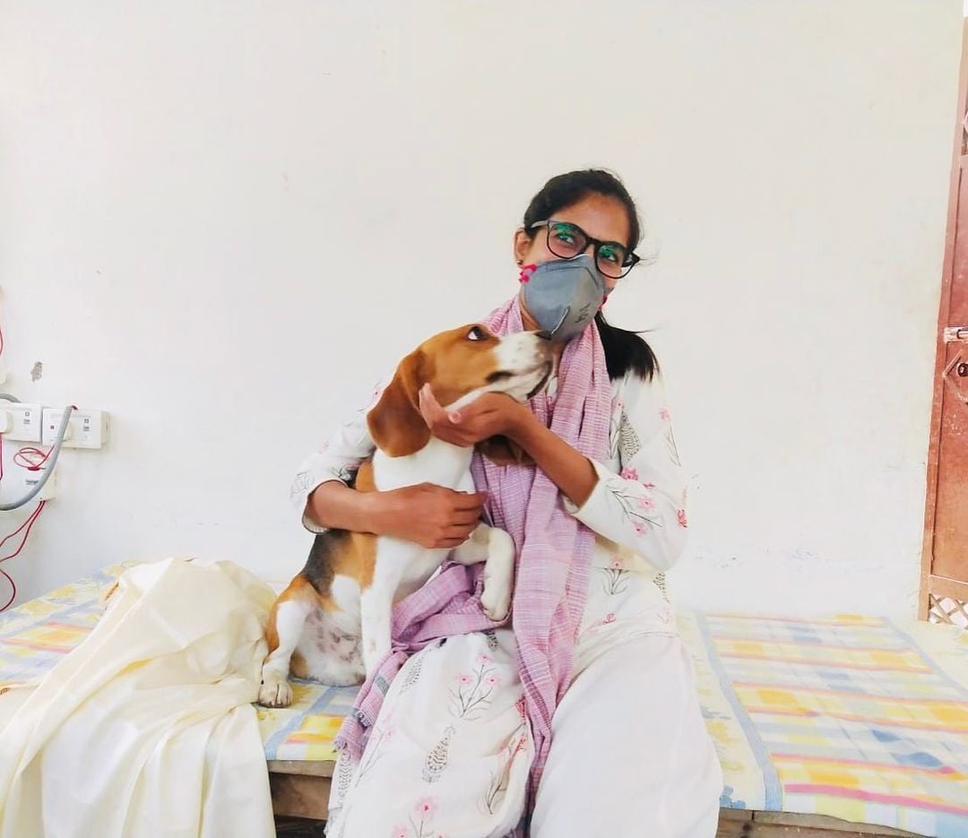 Jyoti Yadav with her pet dog 