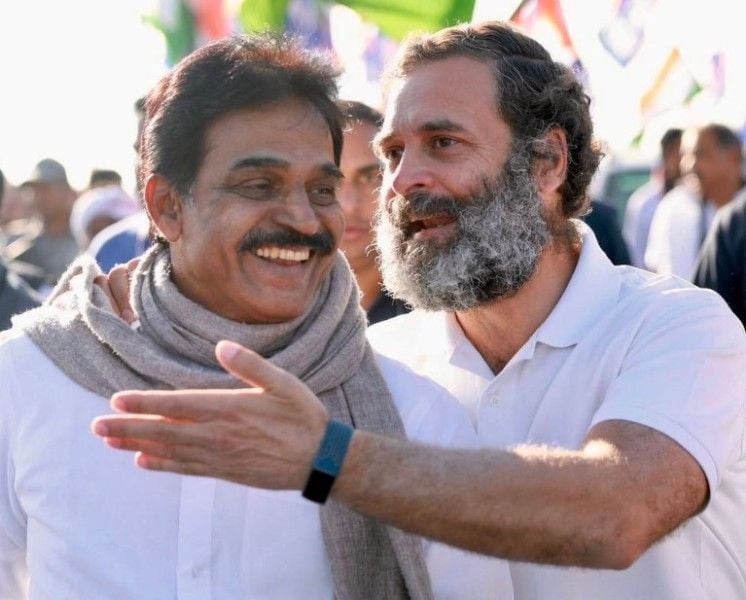 K. C. Venugopal with Rahul Gandhi during the Bharat Jodo Yatra