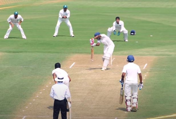 KS Bharat during his inning of 308 runs in a Ranji match
