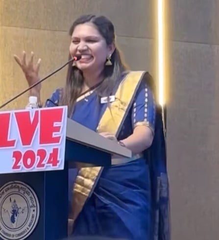 Kabita Singh while delivering a motivational lecture at KCCI, Hubballi