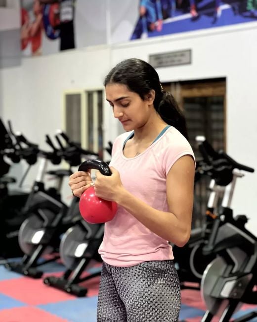 Kajal Jangra working out at the gym