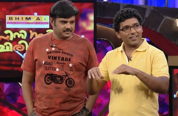 Kalabhavan Navas and his brother Niyas Backer on the set of a reality TV show
