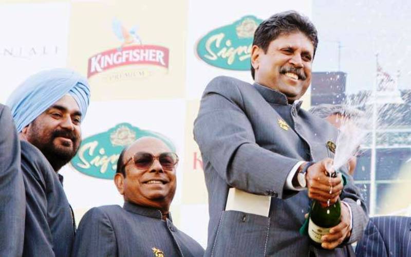 Kapil Dev Celebrating With A Bottle Of Champagne