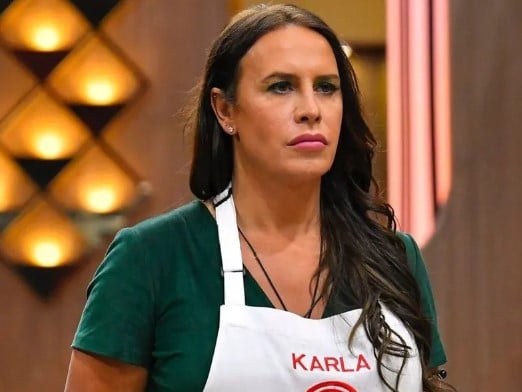 Karla Sofía Gascón in a still from the cooking show Master Chef Celebrity Mexico (2022)