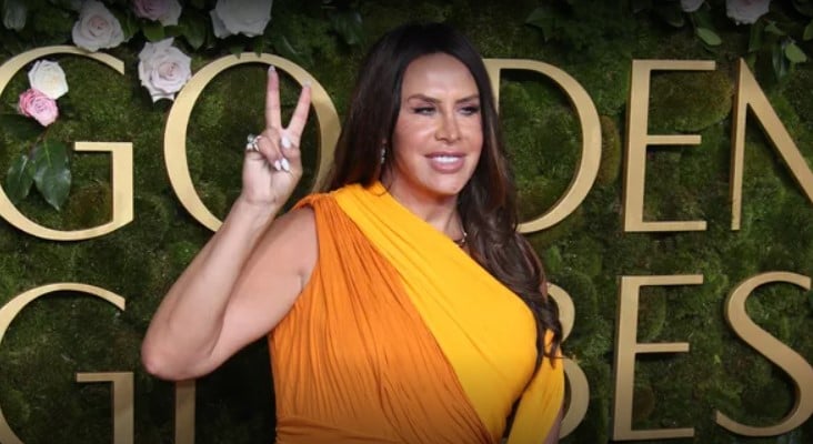 Karla Sofía Gascón posing at the Golden Globe Awards ceremony in January 2025