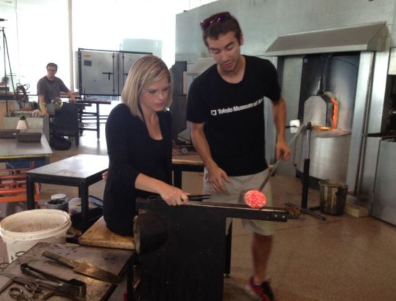 Kate Bolduan trying her hand at glass blowing, her family business