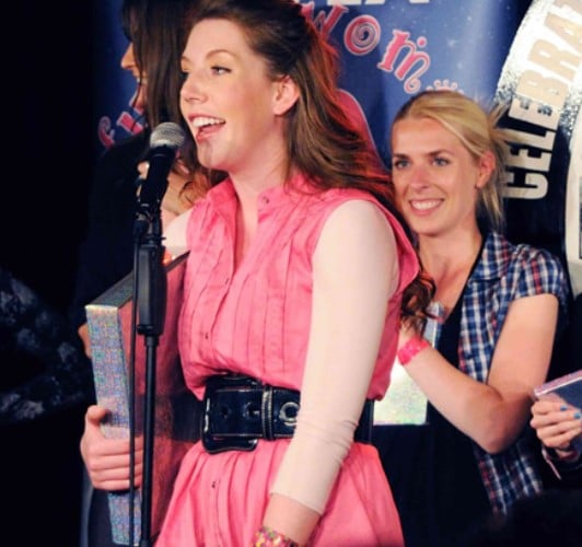 Katherine Ryan addressing the audience after winning the Funny Women Award in 2008