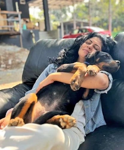 Kavita Kaushik with her pet dog