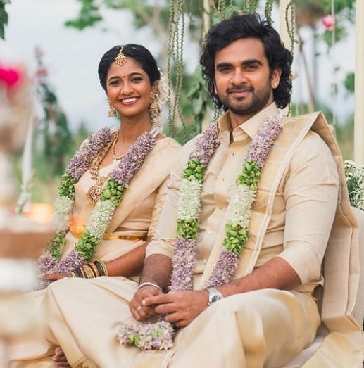 Keerthi Pandian posing with Ashok Selvan